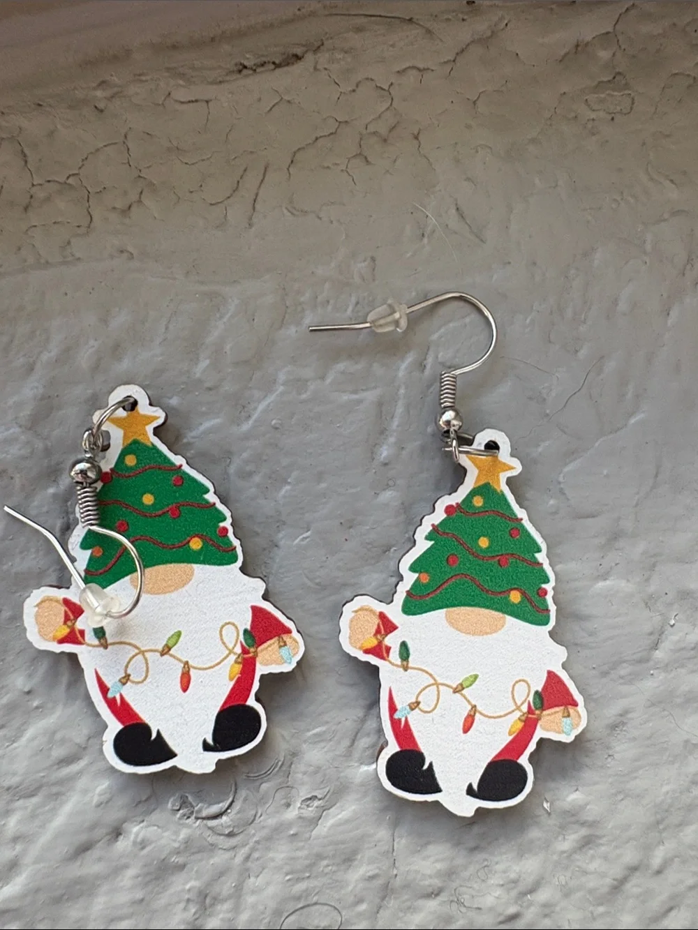 Festive Green Christmas Tree Gnome Earrings